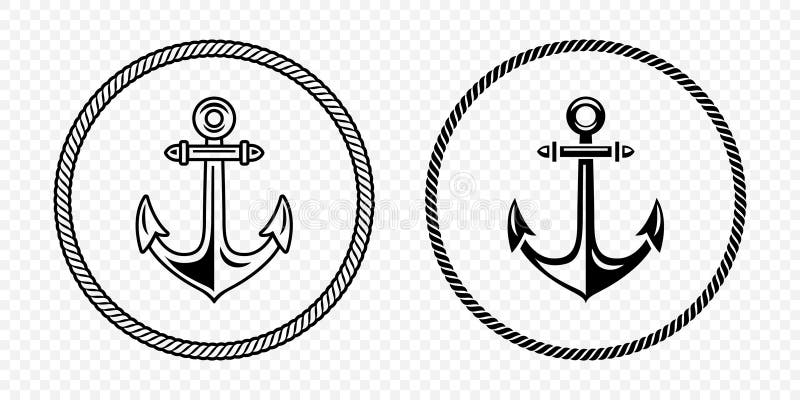 Set di icone di ancoraggio in bianco e nero. Angolo di inclinazione monocromatico a schermo piatto Forma in telaio a fune circolar illustrazione di stock