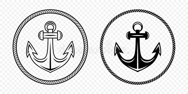 Set di icone di ancoraggio in bianco e nero. Angolo di inclinazione monocromatico a schermo piatto Forma in telaio a fune circolar illustrazione vettoriale