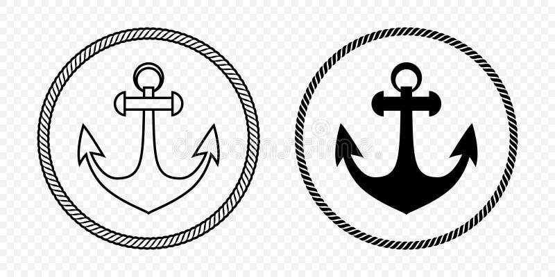 Set di icone di ancoraggio in bianco e nero. Angolo di inclinazione monocromatico a schermo piatto Forma in telaio a fune circolar royalty illustrazione gratis