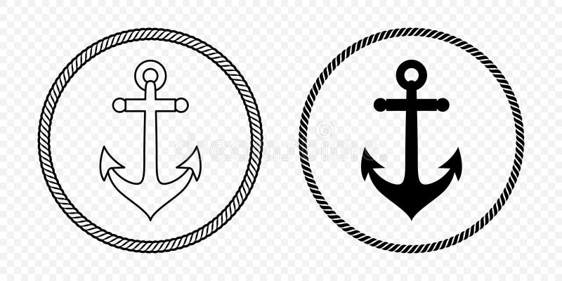 Set di icone di ancoraggio in bianco e nero. Angolo di inclinazione monocromatico a schermo piatto Forma in telaio a fune circolar illustrazione vettoriale