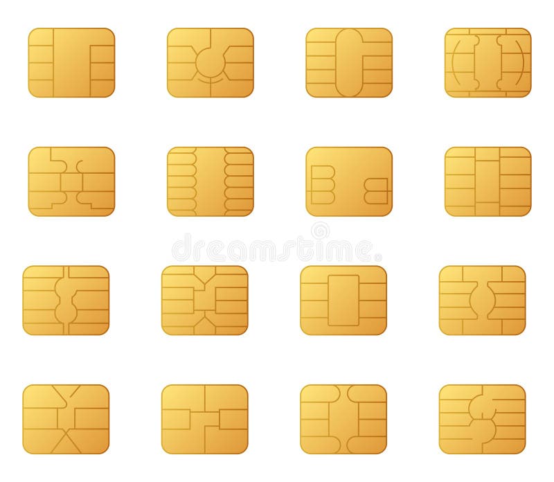 Set di icone dei tipi di schede sim isolati. telecomunicazioni e elettronica a chip gsm di comunicazione wireless intelligente royalty illustrazione gratis