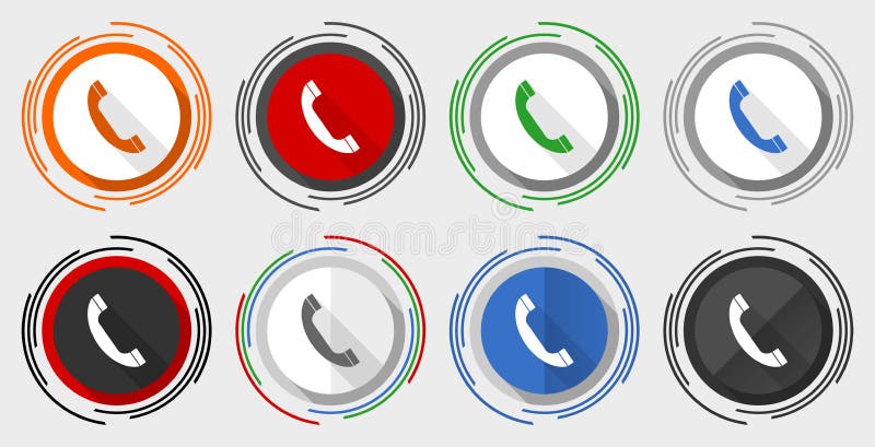 Set di icone dei vettori telefonici contatto contatto moderno disegno grafico piatto in 8 opzioni per la progettazione Web e le ap illustrazione di stock