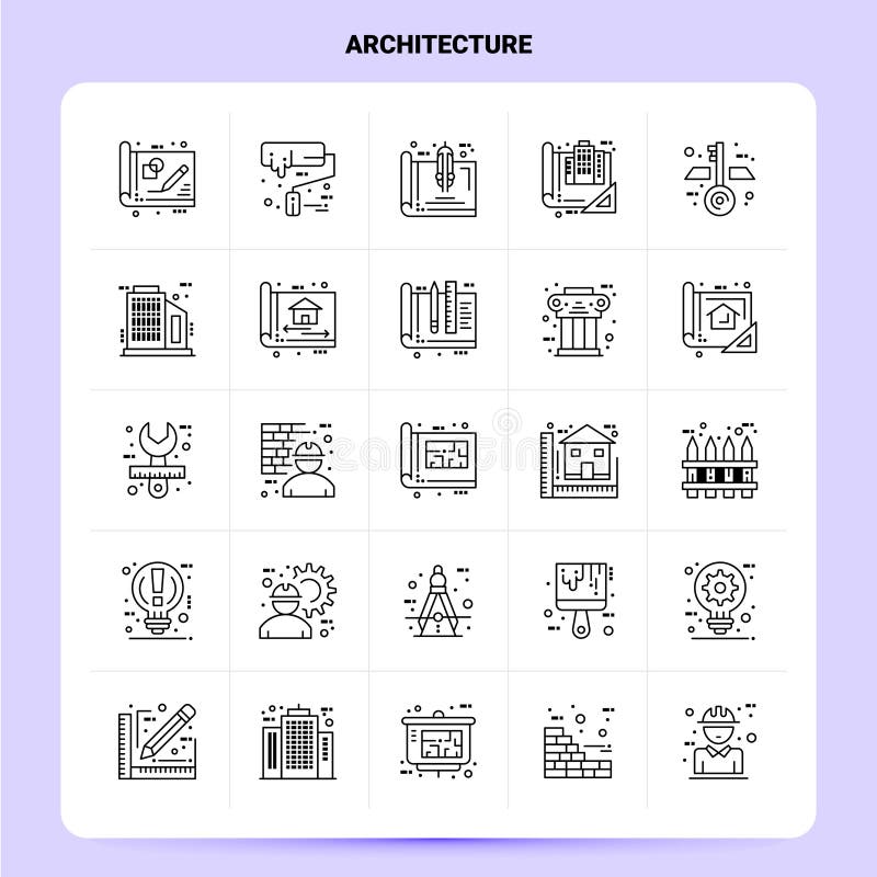 Set di icone dell'architettura OutLine 25 Design stile linea vettoriale: serie di icone nere Pittogramma lineare Idee per le azie