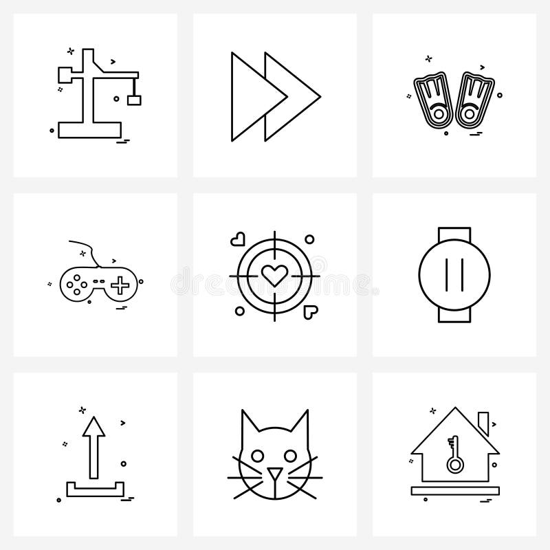 Set di icone della riga di 9 simboli moderni della console di gioco di gioco del limone dell'oggetto love illustrazione vettoriale