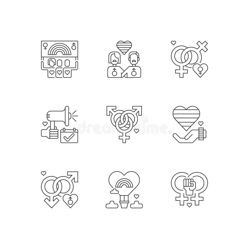 Set di icone lineari perfette per i pixel dell'orgoglio