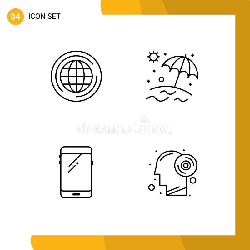 Set di linee di interfaccia mobile con 4 pittogrammi di pensiero mobile mondiale di samsung royalty illustrazione gratis