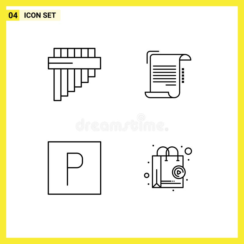 Set di linee di interfaccia mobile con 4 pittogrammi per l'app di carta per articoli di parcheggio flauto royalty illustrazione gratis