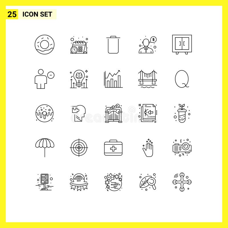 Set di linee di interfaccia mobile con 25 pittogrammi di supporto di arredi interni in avatar illustrazione di stock