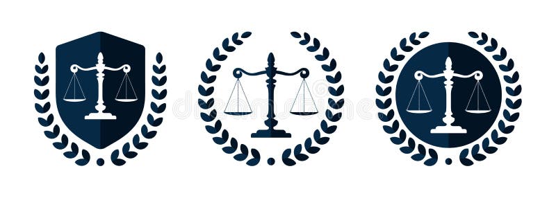 Set di logo dello studio legale Logotipi di uffici legali impostati con scale di giustizia Simboli dei centri giuridici o degli a