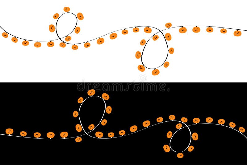 Set di luci della zucca di Halloween Faccia di cartone Decorazione festiva Luci di fiamma delle corde di arancione Arachide a lam illustrazione di stock