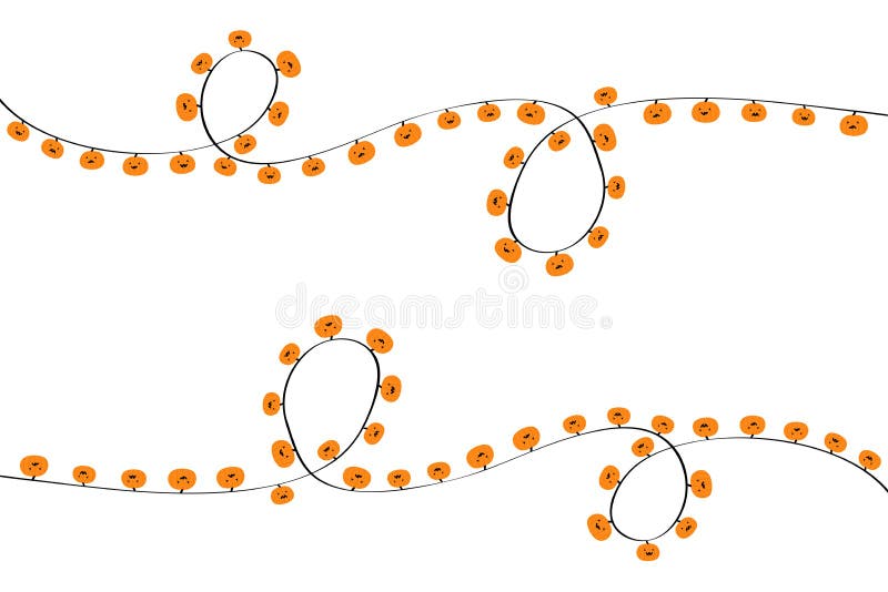 Set di luci della zucca di Halloween Faccia di cartone Decorazione festiva Luci di fiamma delle corde di arancione Arachide a lam illustrazione vettoriale