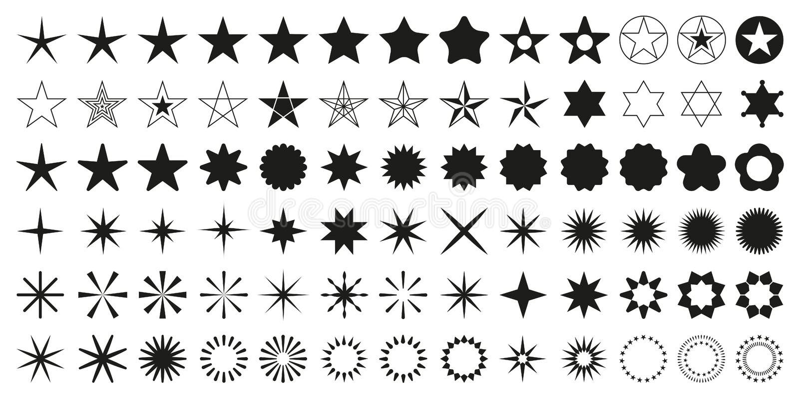 Set di stelle di 78 icone nere Icona Stella di classificazione Raccolta vettoriale stella Set di stelle di 78 icone nere Icona Stella di classificazione Raccolta vettoriale stella