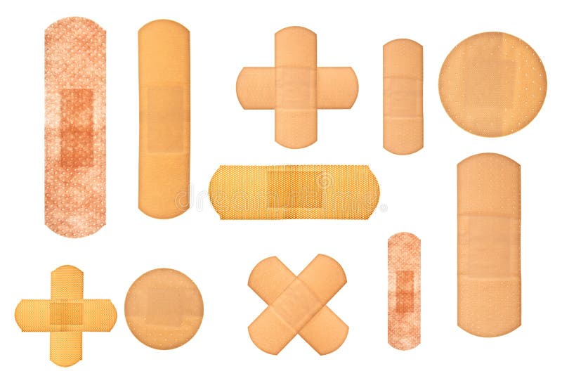 Set of Different Adhesive Plaster Isolated on White Background Stock