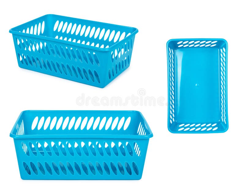Set of Different Blue Laundry Basket, Grocery Container Isolated on