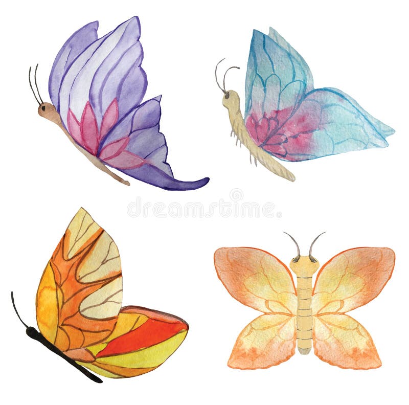 Set of different butterflies on a white background. watercolor illustration for design royalty free illustration Set of different butterflies on a white background. watercolor illustration for design royalty free illustration