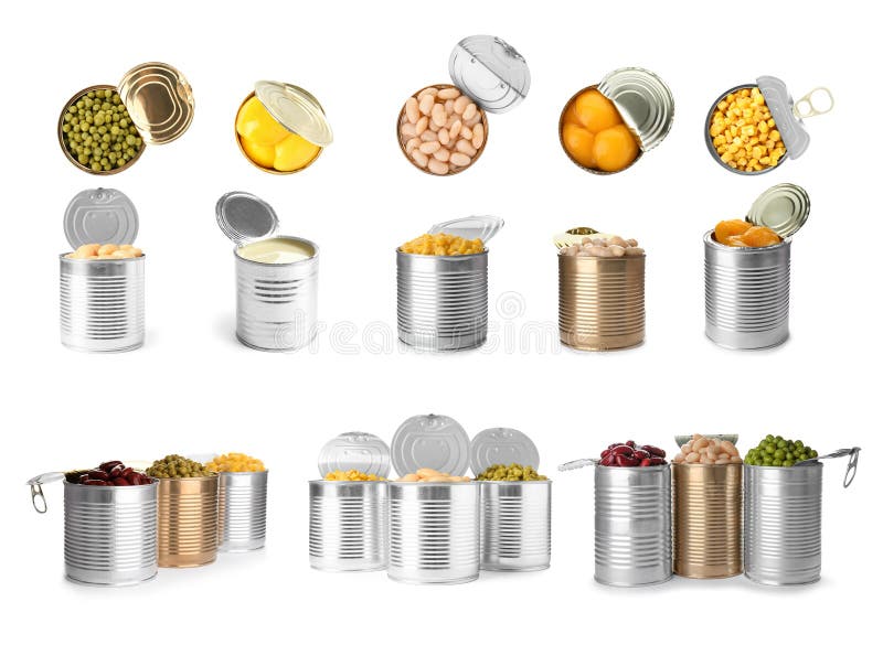Set of Different Canned Food on Background Stock Image Image of