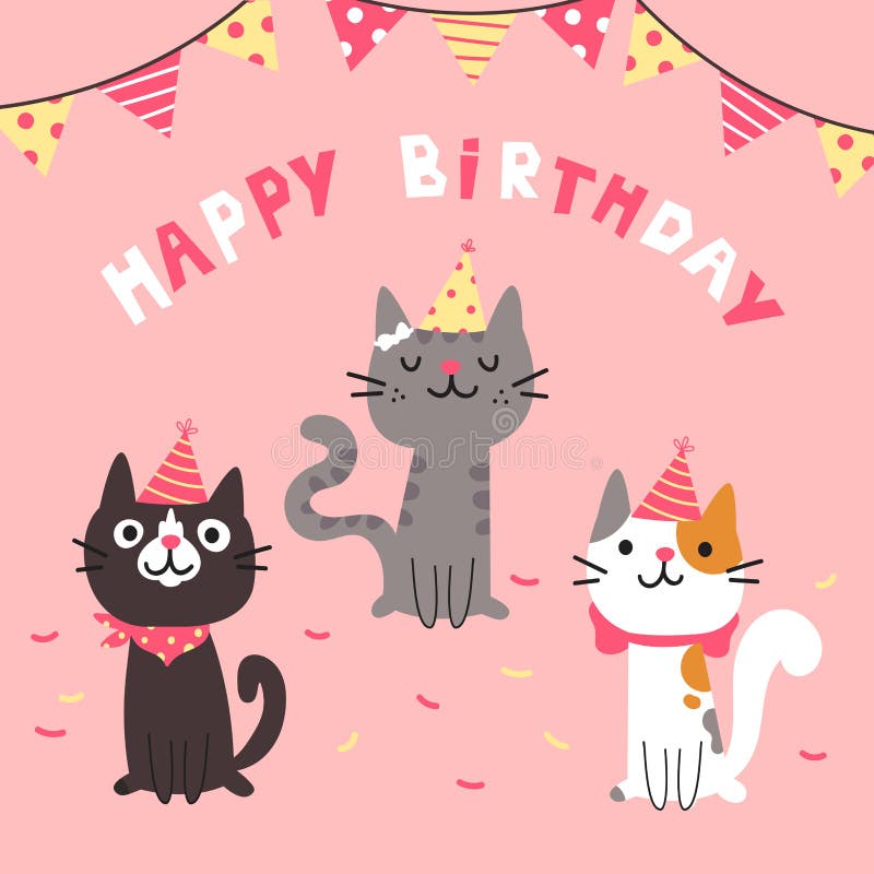 Set of Different Cartoon Cats.Happy Birthday Stock Illustration ...