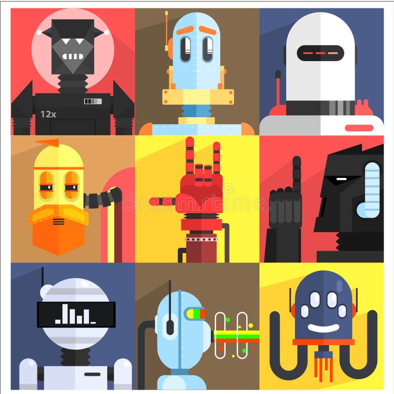 Set Of Different Cartoon Robots stock illustration