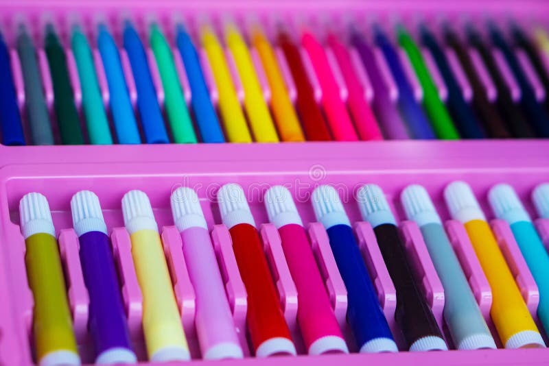 A Set of Different Children S Multicolored Markers. Stock Photo