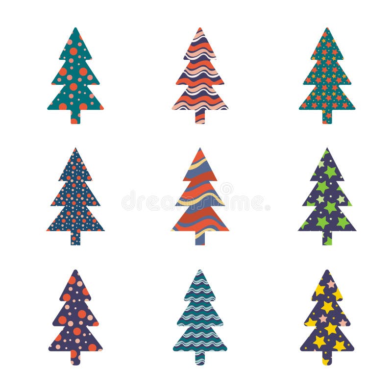 Set of different Christmas tree shapes royalty free illustration
