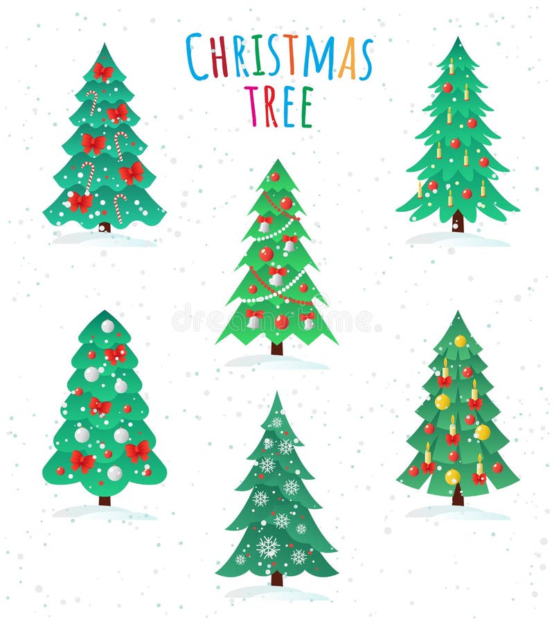 Set of different Christmas trees icon, Happy New Year concept vector illustration