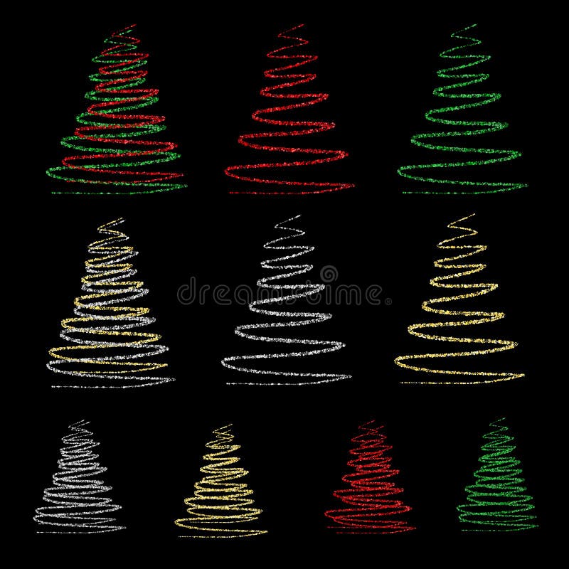 Set of the different christmas trees. Christmas tree collection. Vector golden sparkling Christmas tree illustrations for vector illustration