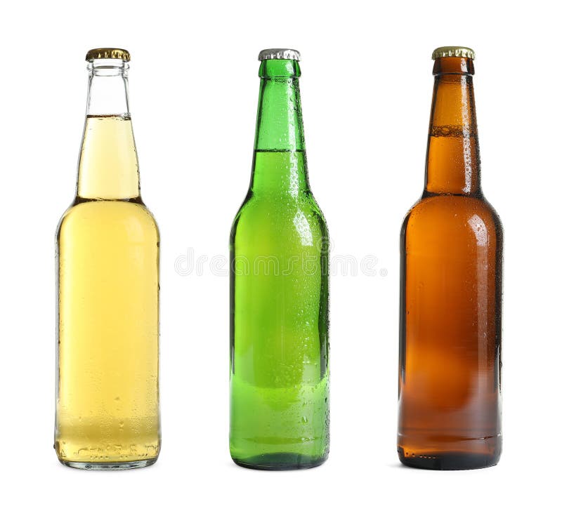 Set of Different Brown Beer Bottles 500ml and 330ml Mock Up. Template