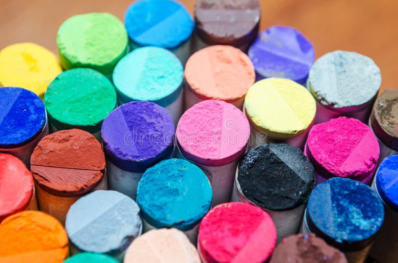 Set of Different Colored Pastel Chalk Combined Together. Stock Photo