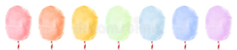 Set of different colorful yummy cotton candy on white background