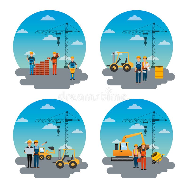 Set of different construction worker and machinery tools stock illustration
