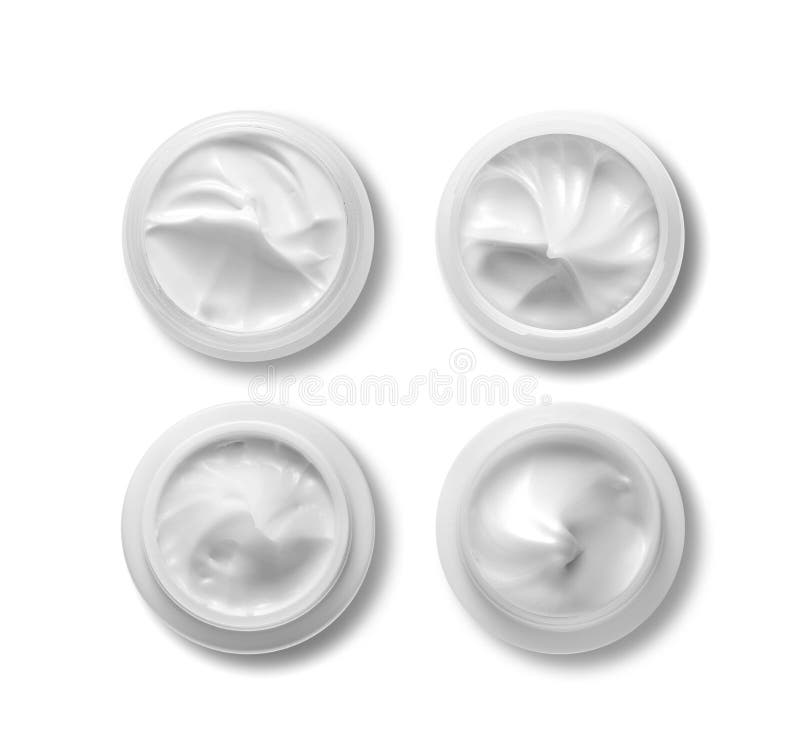 Set of 4 different cosmetics cream isolated on white