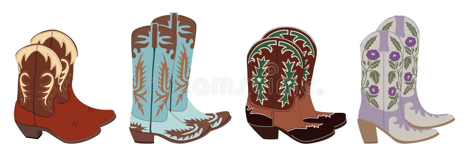 Cowgirl Boots Vector Illustration Isolated On White Vector Printable