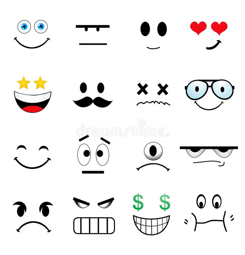 Cartoon faces set. Angry, laughing, smiling, crying, scared and