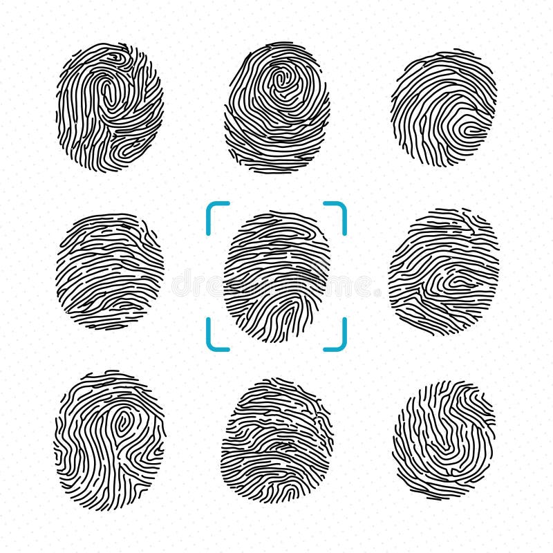 Как правильно снимать отпечатки пальцев Set of Different Fingerprints on Background Stock Illustration - Illustration of