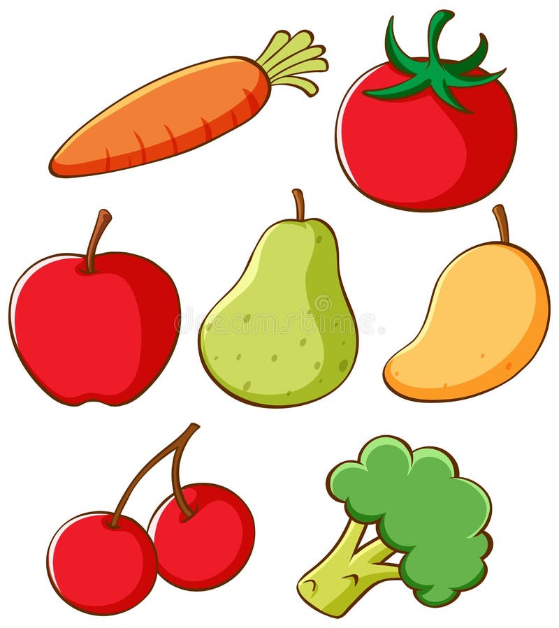Set Of Different Fruits And Vegetables Stock Illustration