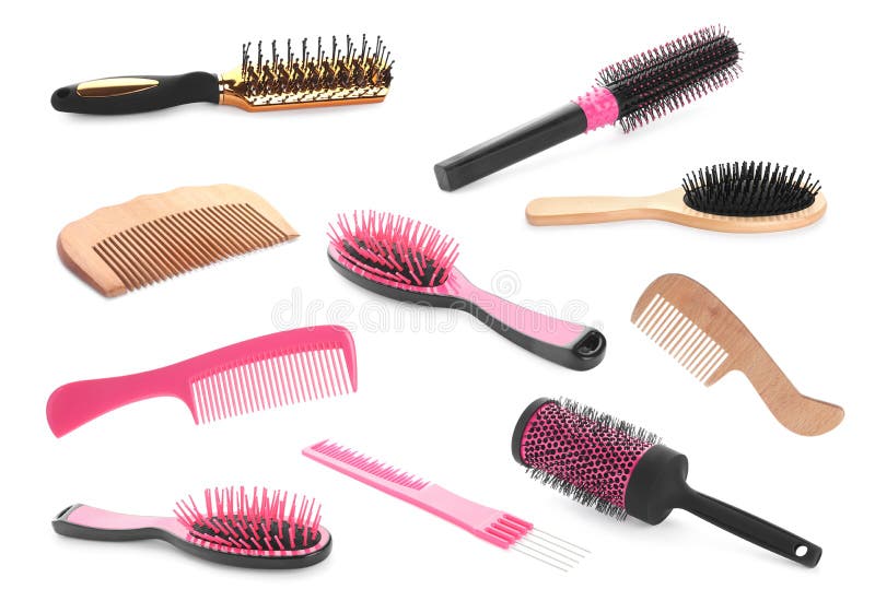 Set with Different Hair Brushes and Combs on Background Stock Image