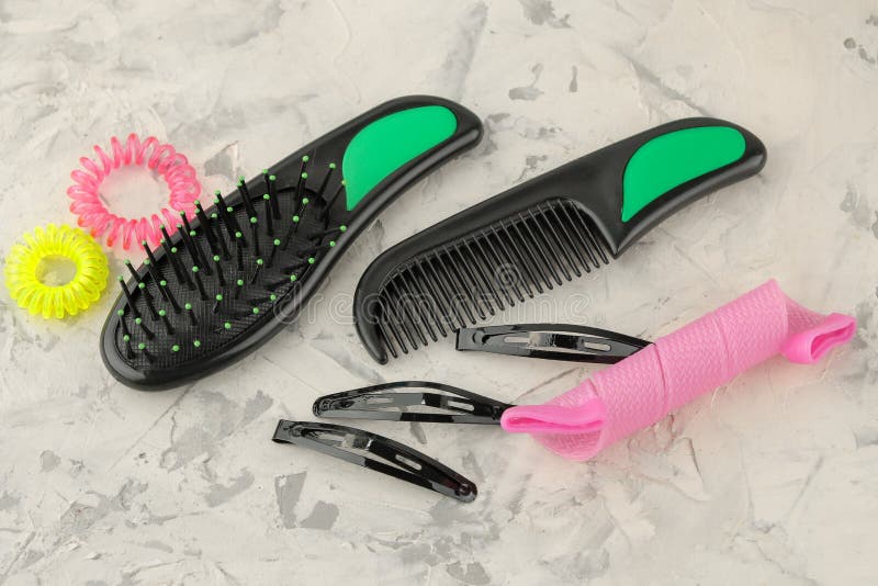 A Set of Different Hair Combs and Hair Accessories, Rubber Bands and