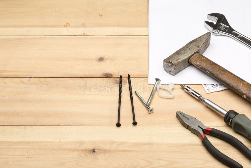 Set of different hand tools for repair and construction