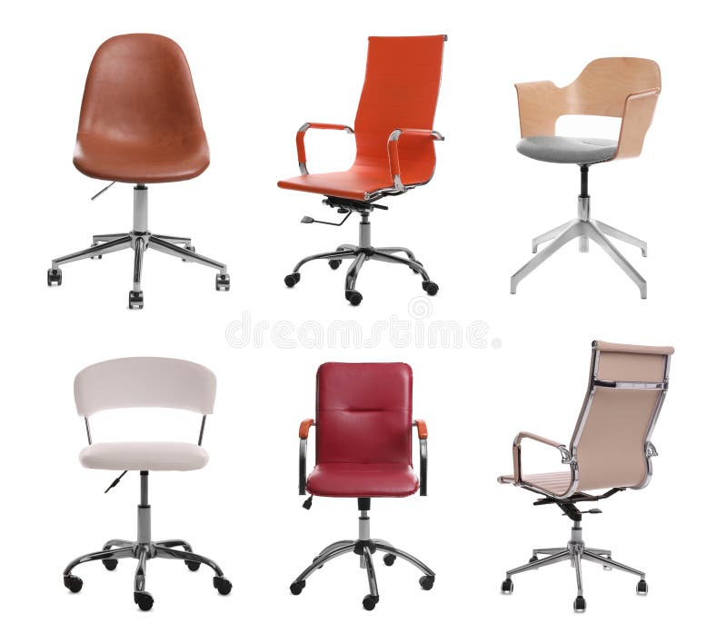 Set of Different Office Chairs on Background Stock Photo - Image of