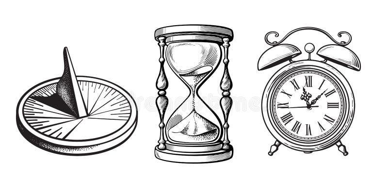 Old Fashioned Alarm Clock Ring Sketch Engraving, Vectors