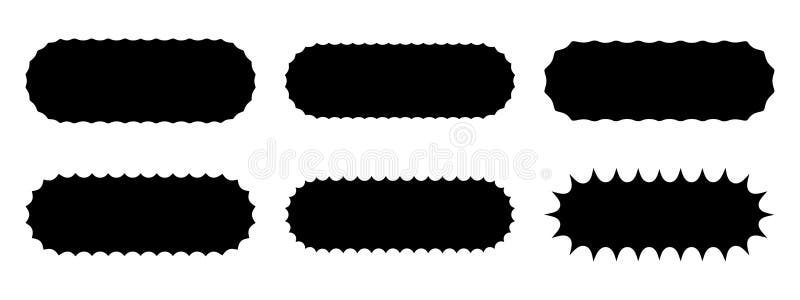 Set of different rectangles with jagged round edges. Rectangular shapes with undulated borders. Empty text boxes stock illustration