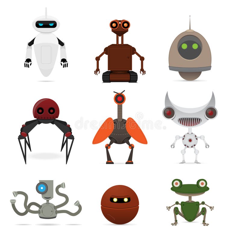 Set of different robots. stock illustration