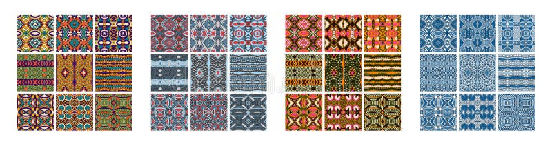Set of different seamless colored vintage geometric pattern royalty free illustration
