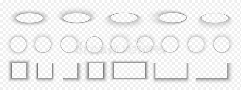 Set of different shadow effects. Realistic soft grey shapes. Square and rectangular, round and oval package, box or stock illustration