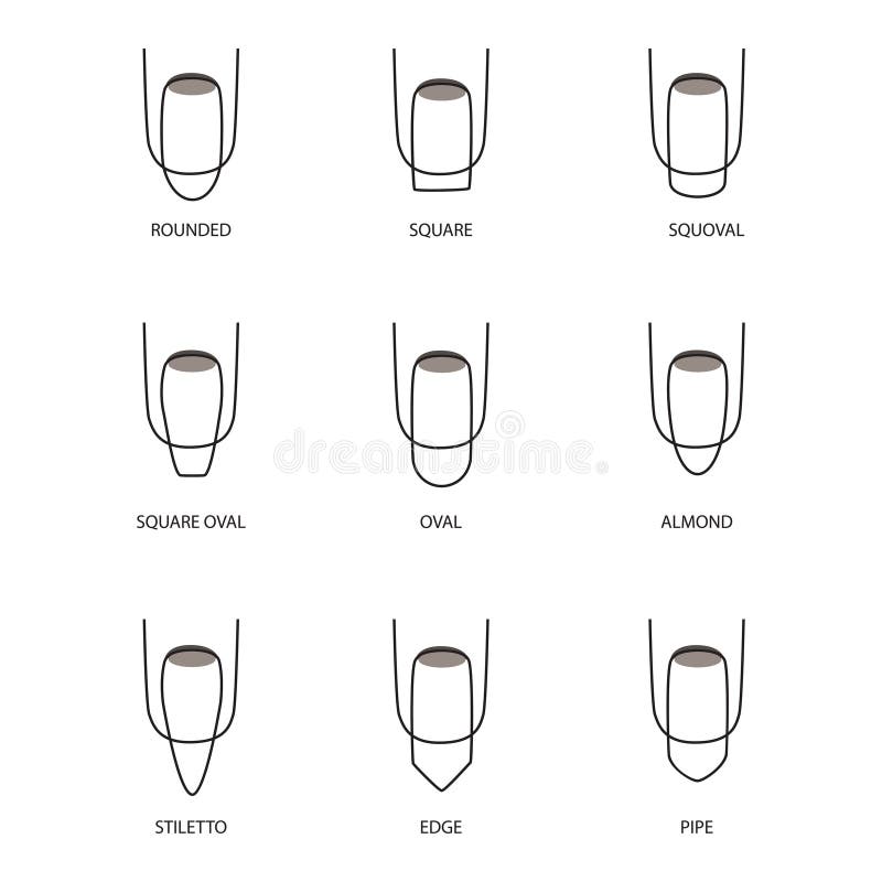 Set of Different Shapes of Nails on White. Nail Shape Icons Stock ...