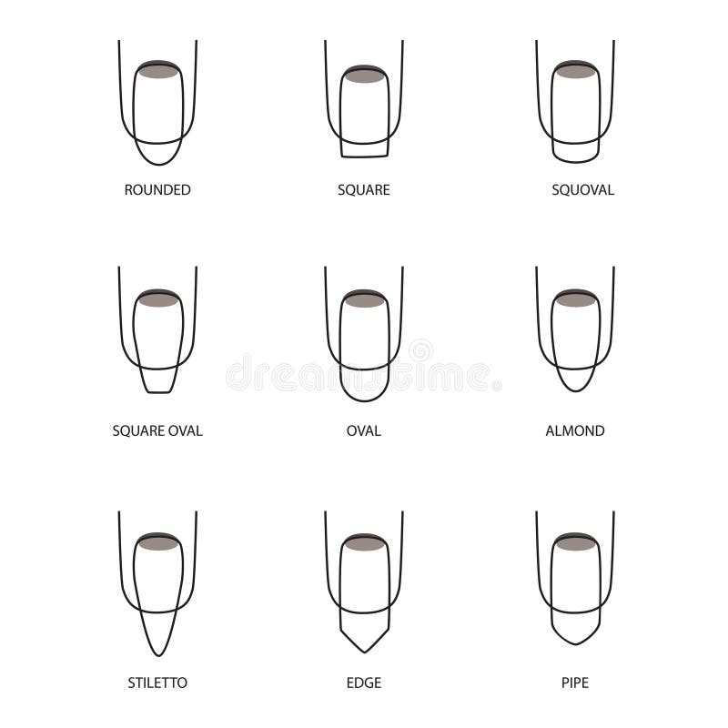 Set of Different Shapes of Nails on White. Nail Shape Icons Stock
