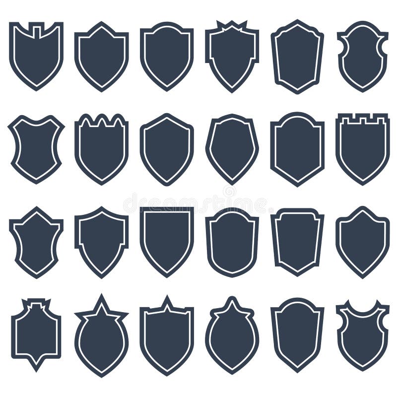 Set of different shield shapes icons, borders, frames, labels, b