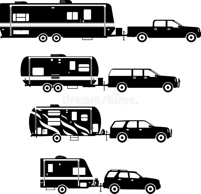 Set of different silhouettes travel trailer