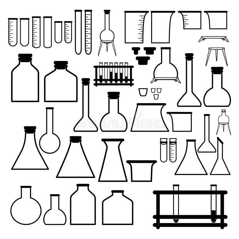 Set of Different Sizes, Shapes and Types of Chemical Test Tubes Vector ...