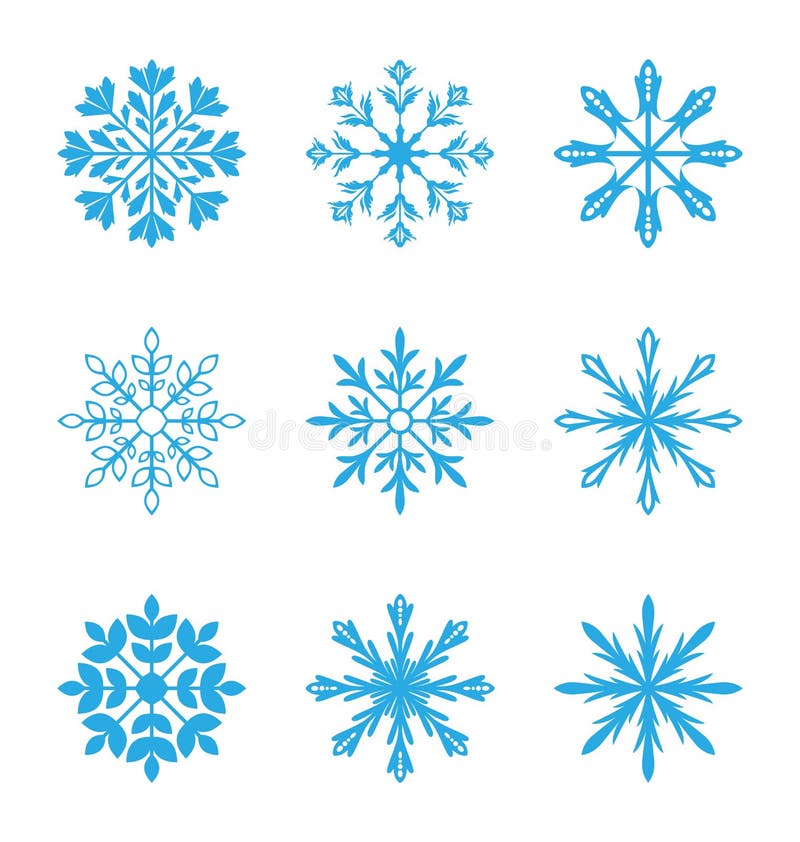 Set of different snowflakes isolated on white background